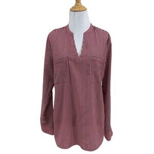Cabi Blouse Womens M Medium Multi Franklin Striped V Neck Popover Pocket Top